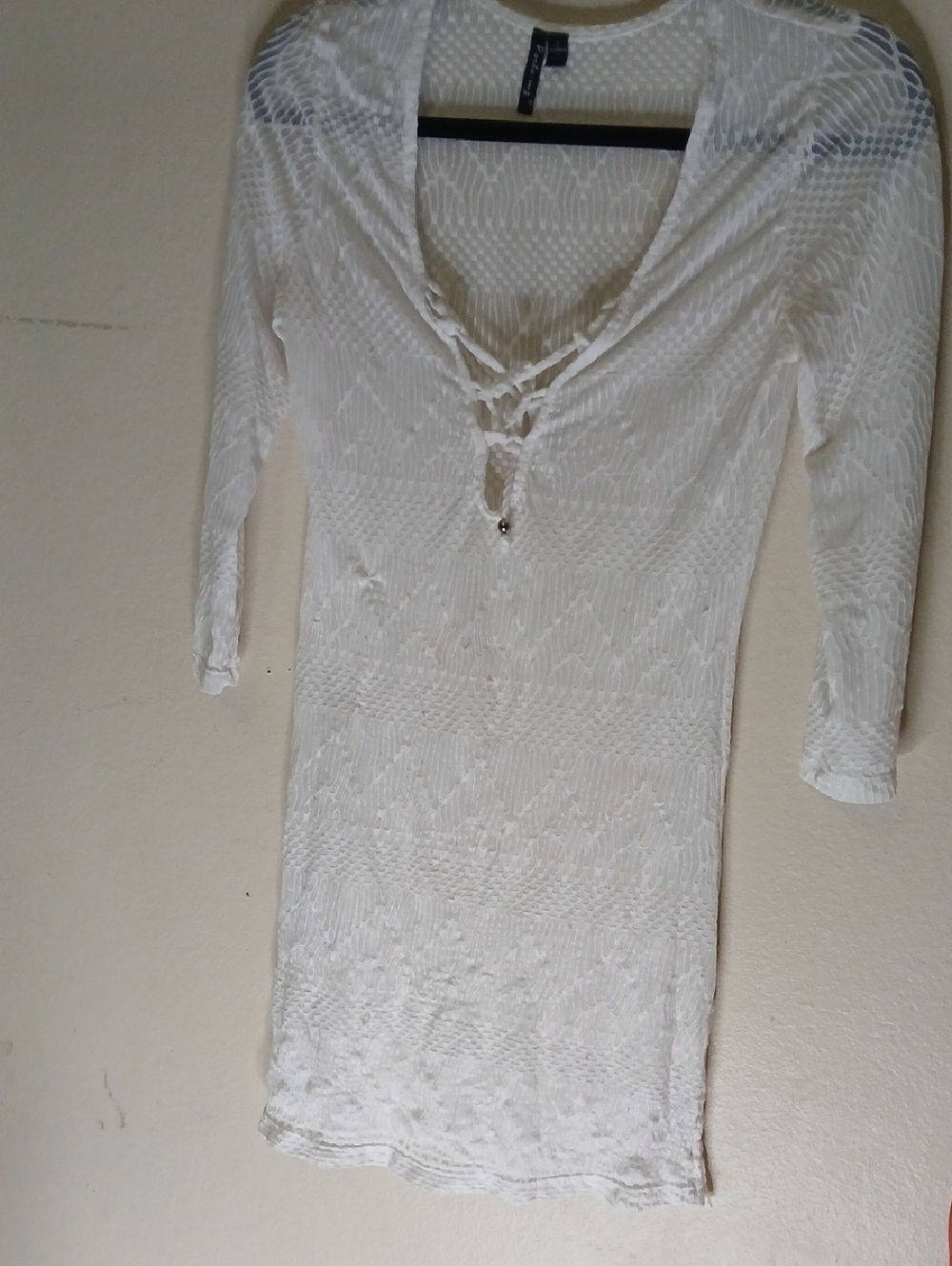 Portmans White Lace-Texture Long Sleeve Dress